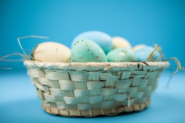 Easter eggs on blue background