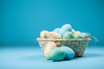 Easter eggs on blue background