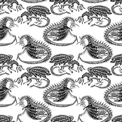 Seamless background of the decorative dragons