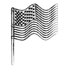 flag united states of america in pole waves in blurred silhouette vector illustration