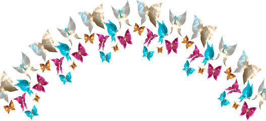 Framed by a frame of jewelry butterflies in the form of gems, mother of pearl, rubies, sapphires and gold