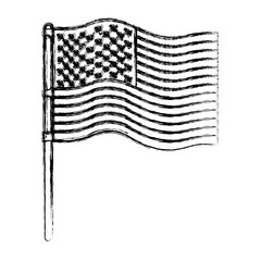 flag united states of america in pole waving to side in blurred silhouette vector illustration