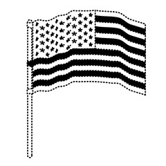 flag united states of america in pole several waves in dotted monochrome silhouette vector illustration