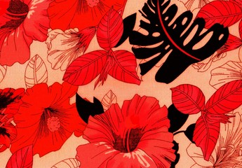 Fond exotique &agrave; hibiscus flamboyants.