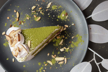 red bean and matcha green tea cake