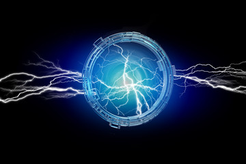 Thunder lighting bolt in a science fiction wheel interface - 3d render