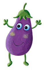 Funny character eggplant isolated on white background. Hand made illustration.