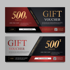 Voucher template with red gray and black certificate. Background design coupon, invitation, currency. Set of stylish gift voucher with golden pattern. gift card, coupon.Isolated from the background.