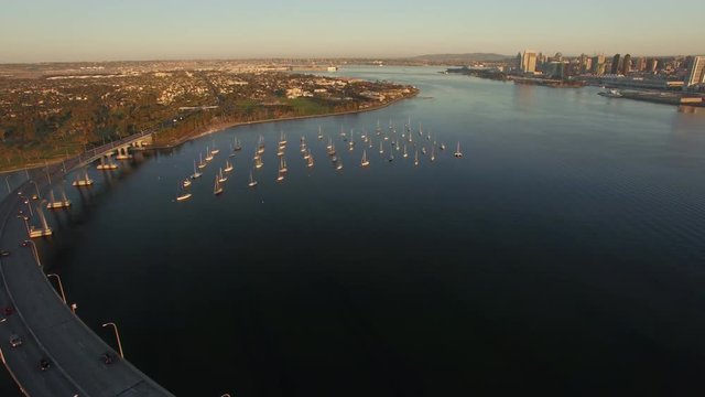 4k San Diego Coronado Bay Sun Rise Boats 004 Fly Over