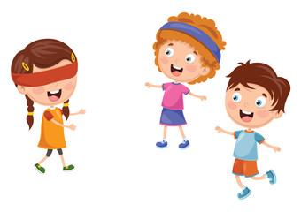 Vector Illustration Of Kids Playing Blind Man's Buff