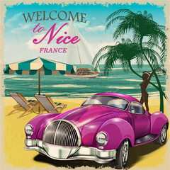 Welcome to Nice retro poster.Печать
