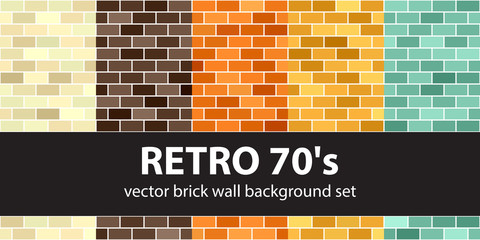Brick pattern set Retro 70s. Vector seamless brick wall backgrounds