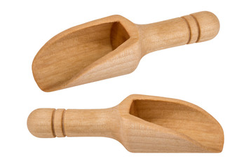 Empty wooden scoop isolated without shadow