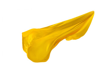 Smooth elegant transparent yellow cloth separated on white background.