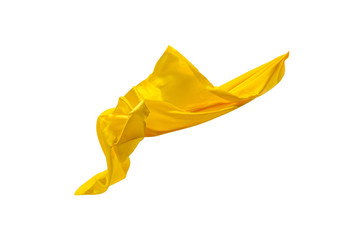 Smooth elegant transparent yellow cloth separated on white background.