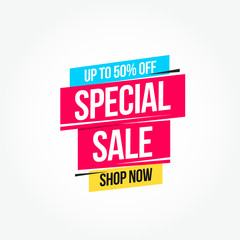 Special Sale 50% Off Shop Now Advertisement Label