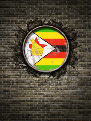 Old Republic of Zimbabwe flag in brick wall
