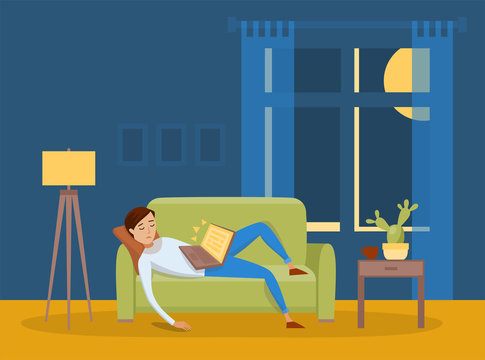 Sleeping young man at home vector illustration