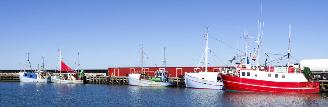 Laesoe / Denmark: The idyllic fishing port of Oesterby Havn on a quiet summer day in august