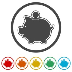 Piggy bank icon, 6 Colors Included