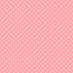 White polka dots on pink background