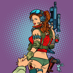 follow me sexy woman military science fiction paratrooper soldie