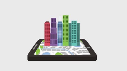 gps navigation device map landscpae and city 3d destination animation