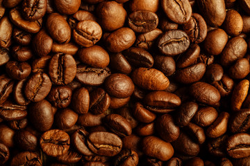 Coffee beans close-up. Beautiful saturated color