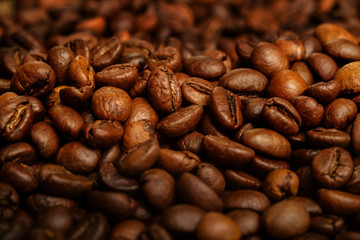Coffee beans close-up. Beautiful saturated color