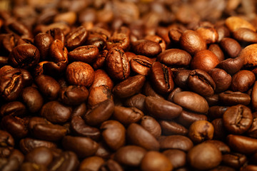 Coffee beans close-up. Beautiful saturated color
