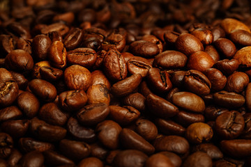 Coffee beans close-up. Beautiful saturated color