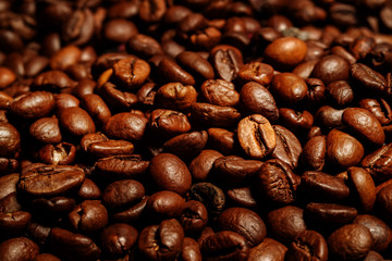 Coffee beans close-up. Beautiful saturated color