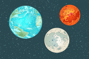 Mars earth and moon, planets of the solar system © studiostoks