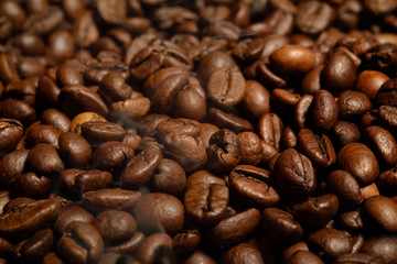 Coffee beans close-up. Beautiful saturated color