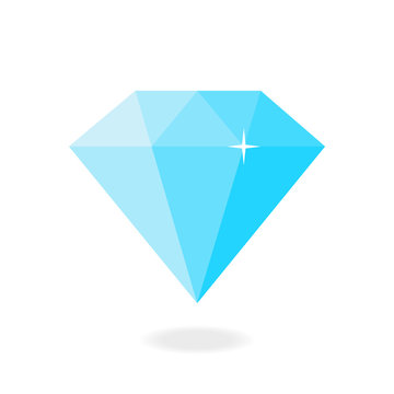 Diamond, crystal clear blue vector graphic illustration, isolated. Diamond gem with shiny sparkle.