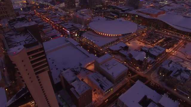 Nashville Snow- City Night shot with moon is distance