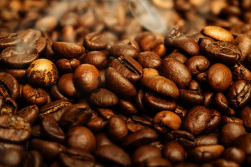 Coffee beans close-up. Beautiful saturated color