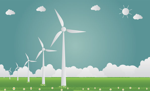 Wind turbines with sun Clean energy with road eco-friendly concept ideas.vector illustration