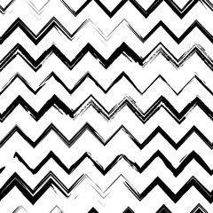 ZIG ZAG PARALLEL LINES. PAINTED BRUSH GRUNGE ART. SEAMLESS VECTOR PATTERN. MONOCHROME BACKGROUND