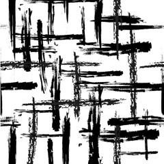 CROSSING PARALLEL LINES. PAINTED BRUSH GRUNGE ART. SEAMLESS VECTOR PATTERN. MONOCHROME BACKGROUND