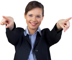 Close-up portrait of young businesswoman isolated on white