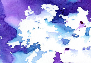Abstract hand paint watercolor blue violet color on textured paper. Art colorful dark background for trendy design