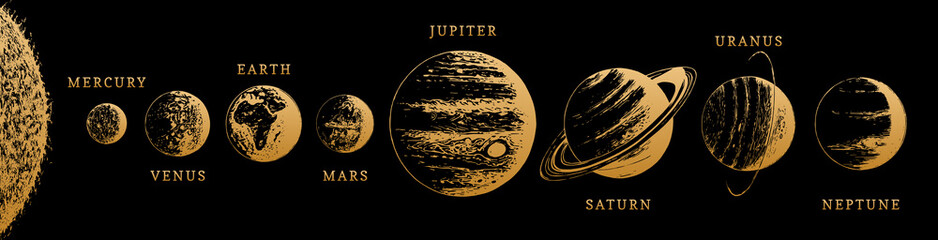 Solar system infographics in vector. Hand drawn illustration of eight planets © vladayoung