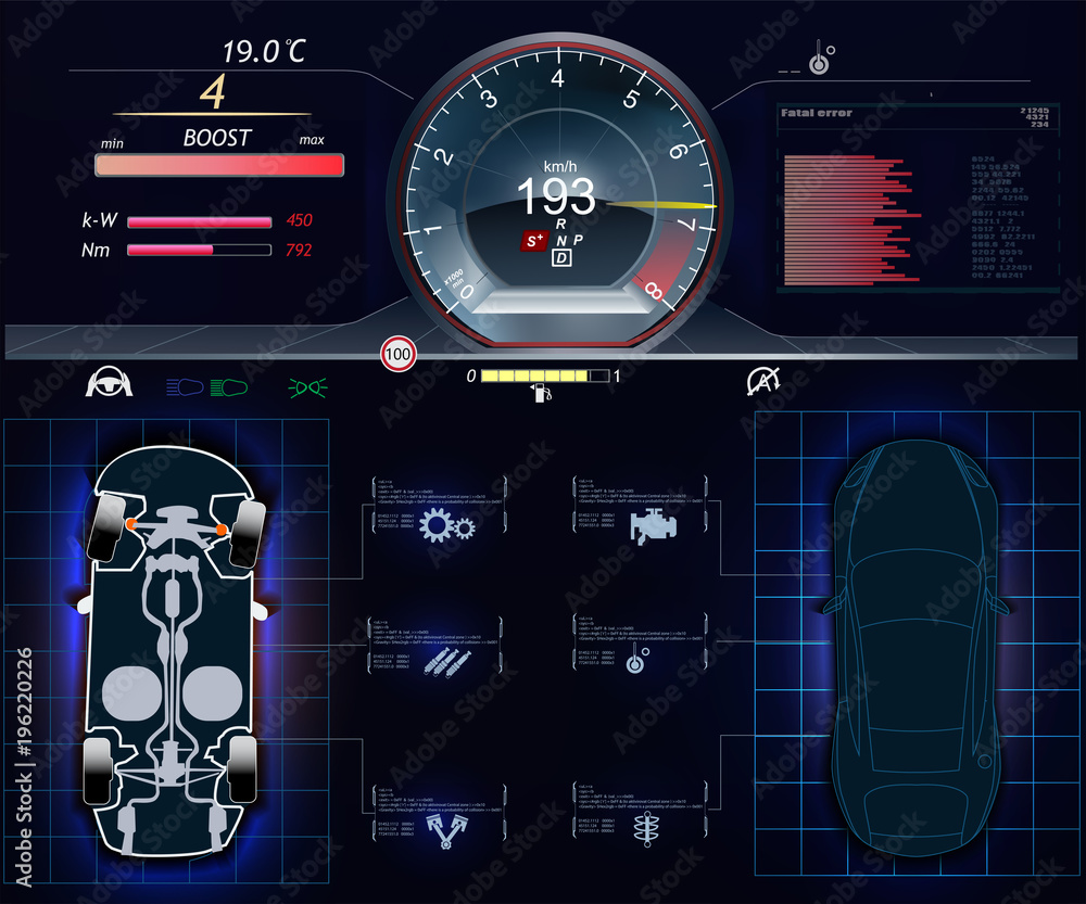 Poster futuristic user interface. car service in the style of hud. virtual graphical interface ui hud autos