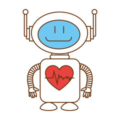 technological robot with heart cardio character icon
