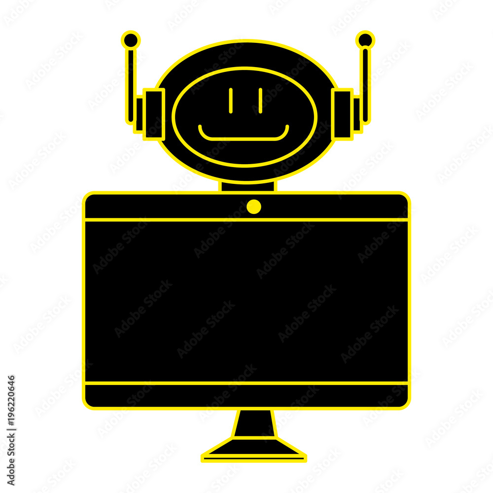Poster technological robot with monitor character icon