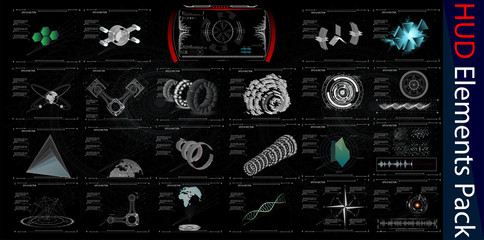 HUD Elements Mega Pack.  Elements. Sci Fi Futuristic User Interface. Menu Button. Vector Illustration.3d