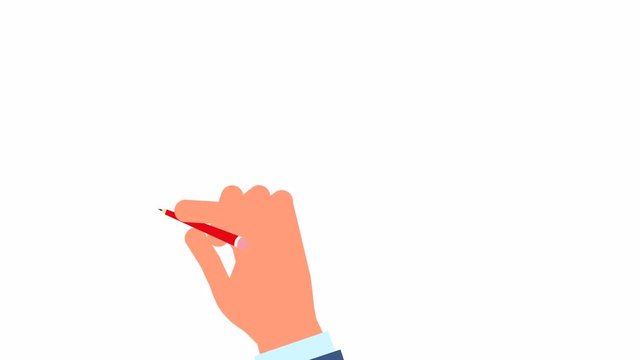 hand with pencil writing on white background. hand with a pencil on the chroma key. animation. Businessman hand with pencil.