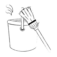 plastic bucket with mop
