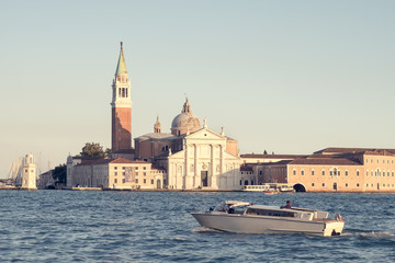 Island San Giorgio Maggiore in Italy, San Giorgio Maggiore with boat